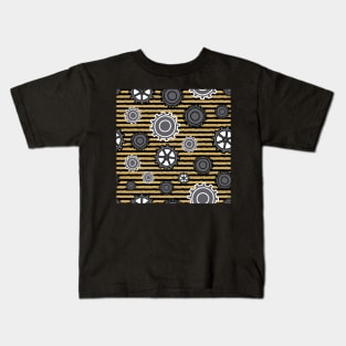 Modern Gears on Yellow and Black striped background Kids T-Shirt